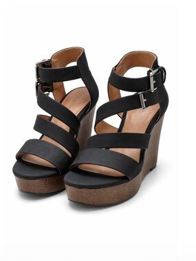 Indigo Rd Black Strappy Platform Wedge Sandals